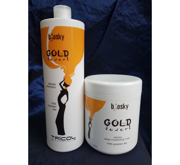 Tricol Professional Tricol Biosky Gold Desert Промопакет Шампоан за коса с арганово масло 1000мл + Маска за коса с арган 1000мл